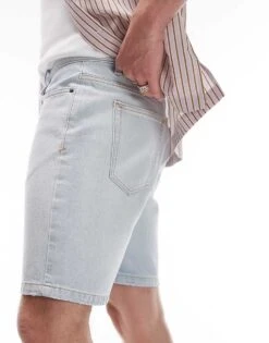 Topman Straight Denim Shorts In Bleach For Men -Daily Wardrobe Shop 206490734 4