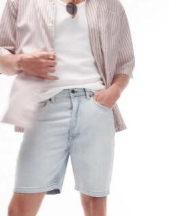 Topman Straight Denim Shorts In Bleach For Men -Daily Wardrobe Shop 206490734 5