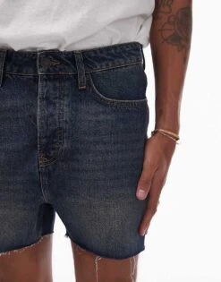Topman Micro Denim Shorts In Dark Wash For Men -Daily Wardrobe Shop 206490755 5