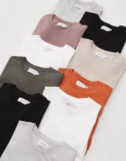 Topman 10 Pack Regular T-shirt In Black, White, Light Grey, Stone, Rust, Mink And Khaki For Men Multi -Daily Wardrobe Shop 206495438 1 multi 1