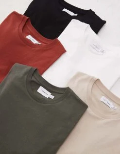 Topman 5 Pack Regular T-shirt In Black, White, Stone, Khaki And Burgundy For Men Multi -Daily Wardrobe Shop 206495446 1 multi 1