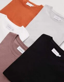 Topman 5 Pack Regular T-shirt In Black, White, Light Grey, Rust And Mink For Men Multi -Daily Wardrobe Shop 206495470 1 multi 1