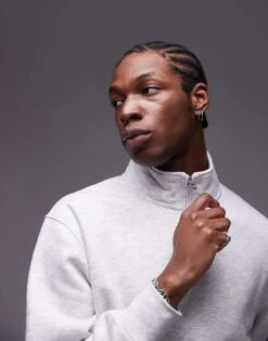 Topman 1/4 Zip Sweatshirt In Ice Grey Marl For Men