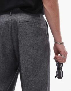 Topman Wide Leg Cross Hatch Suit Trouser In Grey For Men -Daily Wardrobe Shop 206511490 4
