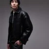 Topman Faux Leather Shearling Jacket With Pocket Detail In Black For Men 1 Topman Faux Leather Shearling Jacket With Pocket Detail In Black For Men -Daily Wardrobe Shop 206513553 1 black
