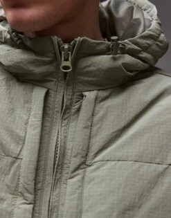 Topman Textured Hooded Puffer Jacket In Sage For Men -Daily Wardrobe Shop 206513572 3