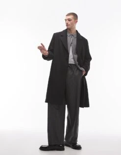 Topman Relaxed Single Breasted Overcoat In Black For Men -Daily Wardrobe Shop 206513586 1 black 1