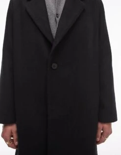 Topman Relaxed Single Breasted Overcoat In Black For Men -Daily Wardrobe Shop 206513586 3