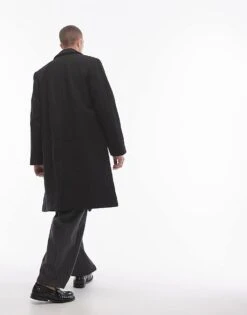 Topman Relaxed Single Breasted Overcoat In Black For Men -Daily Wardrobe Shop 206513586 4