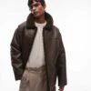 Topman Faux Shearling Jacket With Shearling Collar In Brown For Men -Daily Wardrobe Shop 206513599 1 brown