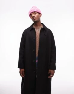 Topman Oversized Car Coat With Wool In Black For Men -Daily Wardrobe Shop 206513634 1 black 1