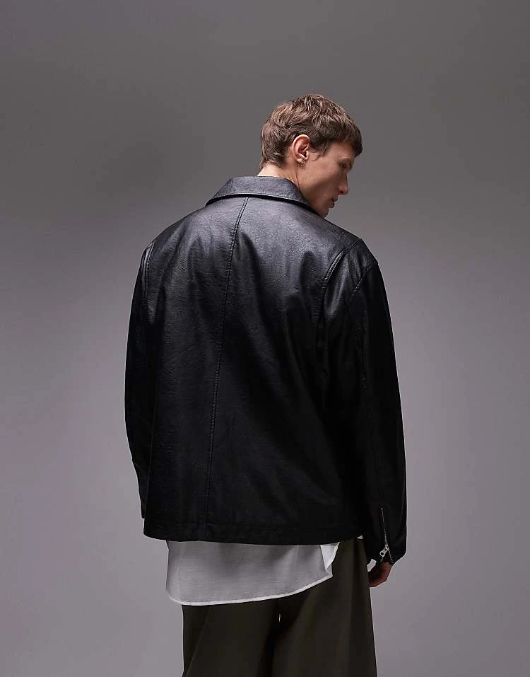 Topman Faux Leather Shacket In Black For Men 6 Topman Faux Leather Shacket In Black For Men - Image 4