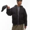 Topman Textured Hooded Puffer Jacket In Black For Men -Daily Wardrobe Shop 206513734 1 black