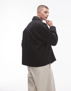 Topman Double Faced Shacket In Black For Men -Daily Wardrobe Shop 206513775 3