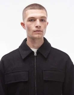 Topman Double Faced Shacket In Black For Men -Daily Wardrobe Shop 206513775 4