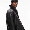 Topman Faux Shearling Jacket With Shearling Collar In Black For Men -Daily Wardrobe Shop 206513845 1 black