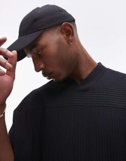 Topman Oversized Fit V Neck Plisse T-shirt In Black For Men -Daily Wardrobe Shop 206514036 3