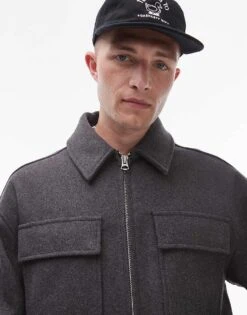 Topman Double Faced Shacket In Grey Marl For Men -Daily Wardrobe Shop 206514042 3