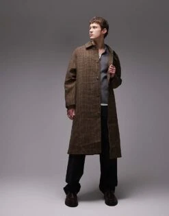 Topman Wool Check Car Coat In Brown For Men -Daily Wardrobe Shop 206514080 1 check 1