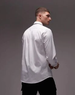 Topman Long Sleeve Formal Slim Sateen Shirt In White For Men -Daily Wardrobe Shop 206514363 4