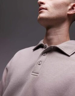Topman Oversized Fit Sweatshirt Polo In Stone For Men -Daily Wardrobe Shop 206526813 3