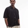Topman Button Through Crochet Shirt In Black For Men -Daily Wardrobe Shop 206527842 1 black