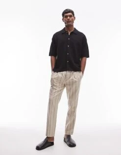 Topman Button Through Crochet Shirt In Black For Men -Daily Wardrobe Shop 206527842 4