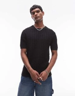 Topman Relaxed Textured Short Sleeve T-shirt In Black For Men -Daily Wardrobe Shop 206530683 3