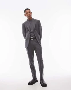 Topman Premium Slim Wool Mix Suit In Charcoal