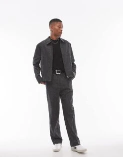 Topman Premium Harrington Wool Mix Salt And Pepper Suit Jacket In Black For Men -Daily Wardrobe Shop 206534291 4