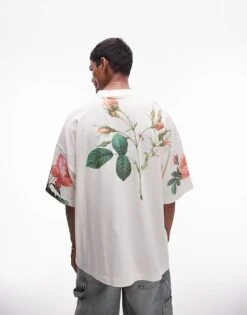 Topman Premium Extreme Oversized Fit T-shirt With All Over Floral Print In Ecru For Men -Daily Wardrobe Shop 206536047 3