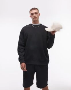 Topman Washed Oversized Sweatshirt In Black For Men Washed Black -Daily Wardrobe Shop 206542850 1 washedblack 1