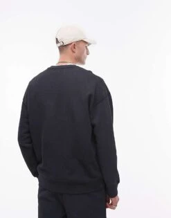 Topman Washed Oversized Sweatshirt In Black For Men Washed Black -Daily Wardrobe Shop 206542850 3