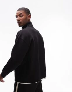 Topman Premium Heavyweight Oversized 1/4 Zip Sweatshirt In Black For Men -Daily Wardrobe Shop 206543333 4