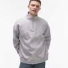 Topman Premium Heavyweight Oversized 1/4 Zip Sweatshirt In Grey Marl For Men -Daily Wardrobe Shop 206543508 1 greymarl