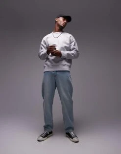 Topman Premium Heavyweight Oversized Sweatshirt In Grey Marl For Men -Daily Wardrobe Shop 206543529 3