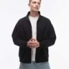 Topman Premium Heavyweight Full Zip Funnel Sweatshirt In Black For Men -Daily Wardrobe Shop 206543616 1 black