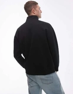 Topman Premium Heavyweight Full Zip Funnel Sweatshirt In Black For Men -Daily Wardrobe Shop 206543616 3
