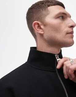 Topman Premium Heavyweight Full Zip Funnel Sweatshirt In Black For Men -Daily Wardrobe Shop 206543616 4