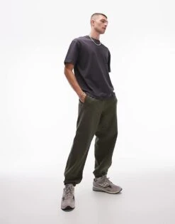 Topman Premium Heavyweight Oversized Jogger In Khaki For Men -Daily Wardrobe Shop 206543742 1 khaki 1