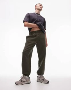 Topman Premium Heavyweight Oversized Jogger In Khaki For Men -Daily Wardrobe Shop 206543742 3