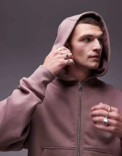 Topman Premium Heavyweight Oversized Full Zip Hoodie In Light Brown For Men -Daily Wardrobe Shop 206543762 1 lightbrown 1