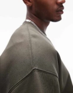 Topman Premium Heavyweight Oversized Sweatshirt In Khaki For Men -Daily Wardrobe Shop 206543778 3
