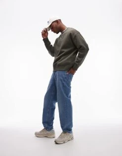 Topman Premium Heavyweight Oversized Sweatshirt In Khaki For Men -Daily Wardrobe Shop 206543778 4