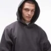 Topman Premium Heavyweight Oversized Hoodie In Charcoal For Men
