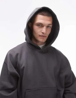 Topman Premium Heavyweight Oversized Hoodie In Charcoal For Men