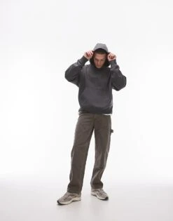 Topman Premium Heavyweight Oversized Hoodie In Charcoal For Men -Daily Wardrobe Shop 206543806 3