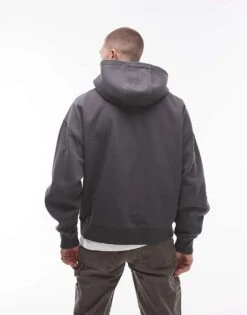 Topman Premium Heavyweight Oversized Hoodie In Charcoal For Men -Daily Wardrobe Shop 206543806 4