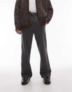 Topman Premium Heavyweight Straight Leg Jogger In Charcoal For Men -Daily Wardrobe Shop 206543881 4