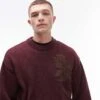 Topman Oversized Jumper With Floral Jacquard In Burgundy For Men -Daily Wardrobe Shop 206553821 1 burgundy